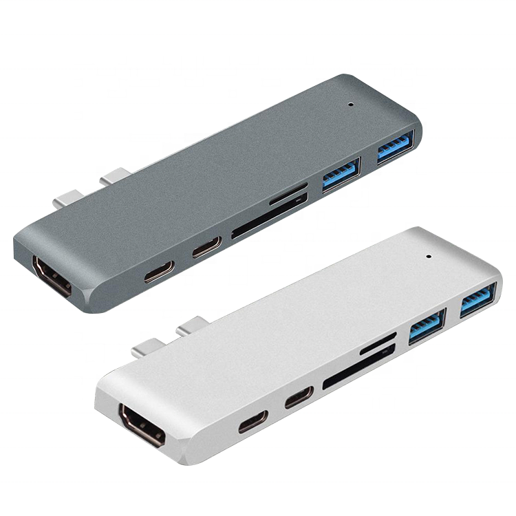 USB-Cx2 MacBook Apple Hub 7-in-1: (USB-A 3.0, USB-C 3.0, Thunderbolt 3, SD Card, Mini-SD Card, HDMI)