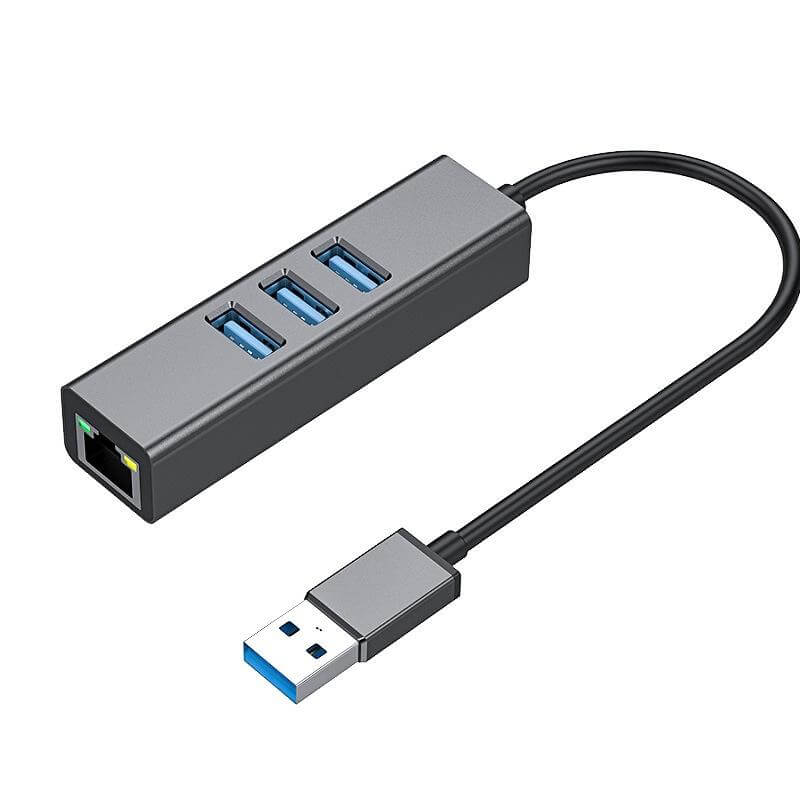 USB-A naar USB-A (3.0) en Netwerk (2-in-1) | 2-in-1 3xUSB-A 3.0 5Gbps en Ethernet RJ45 1Gbps Aluminium Grijs