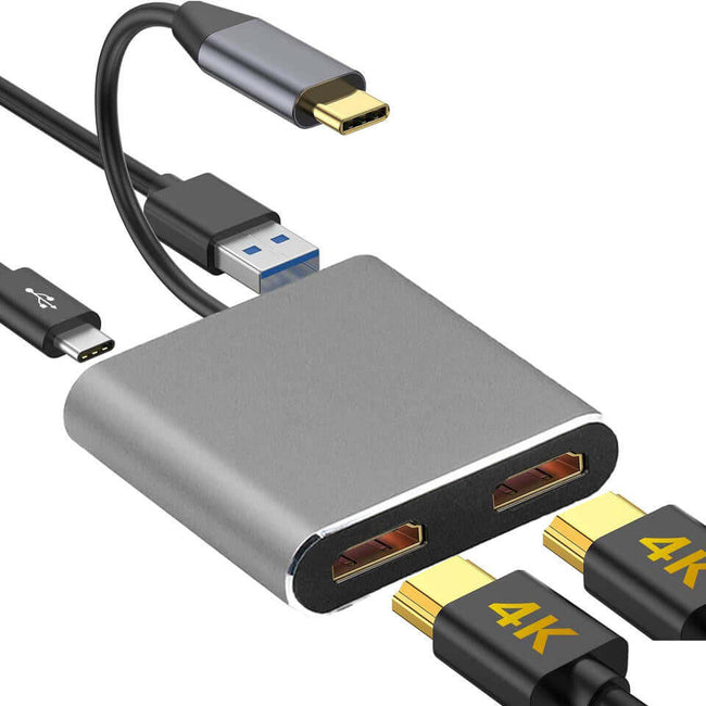 USB-C Dockingstation Multiport Hub: 2xHDMI 4K, USB-A 3.0, 100W opladen