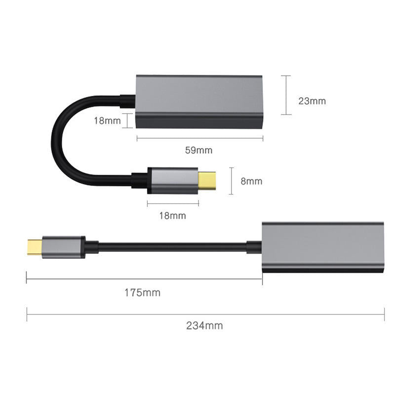 USB-C 3.1 Netwerk Dongel Grijs Aluminium | USB-C Ethernet RJ45 10/100/1000Mbps/1Gbps Dongle