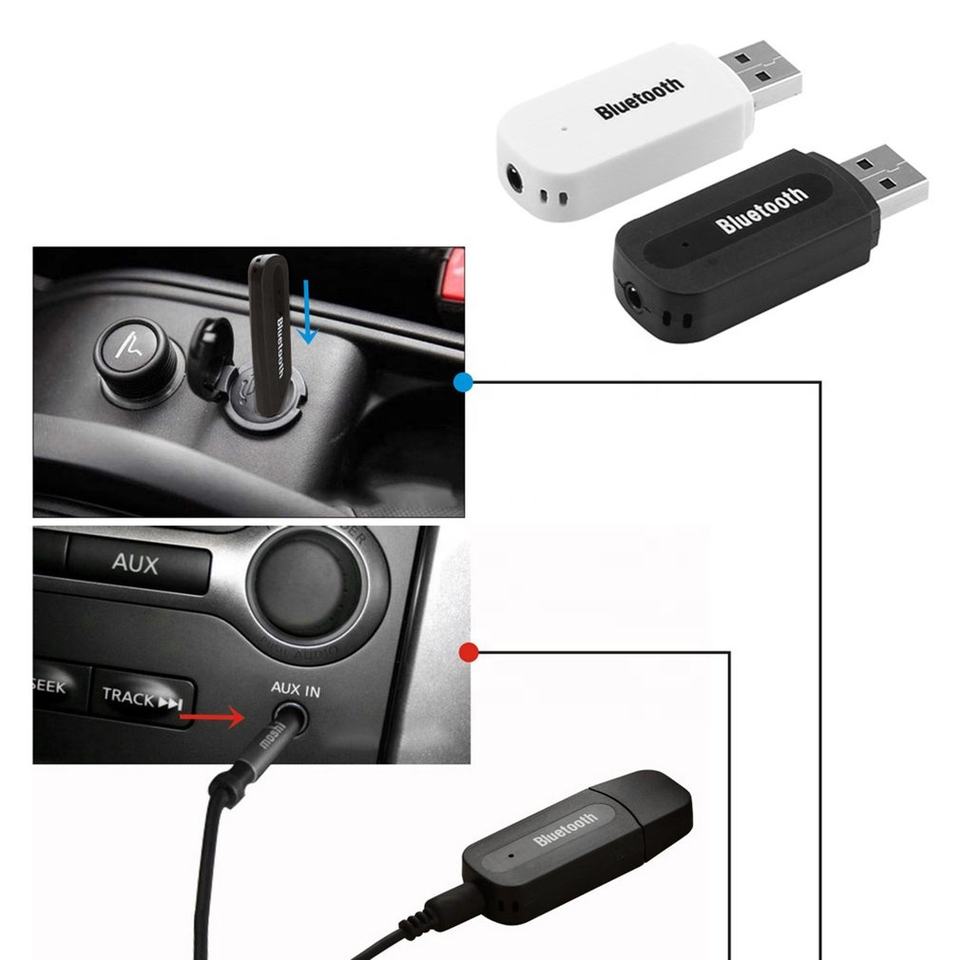 Bluetooth USB-A Powered Audio receiver naar 3.5mm Aux Audio Adapter | Inclusief stereo mini-jack verloopkabel