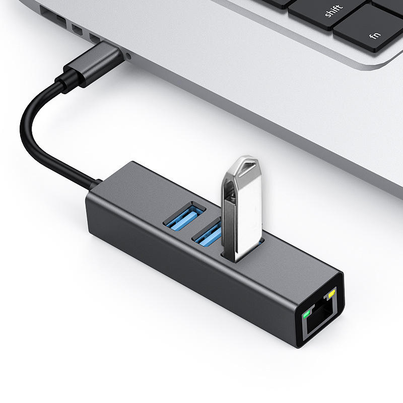 USB-C naar USB-A (3.0) en Netwerk (2-in-1) | 2-in-1 3xUSB-A 3.0 5Gbps en Ethernet RJ45 1Gbps Aluminium Grijs