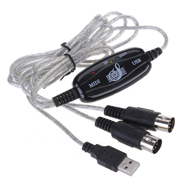 USB-A naar MIDI (5 polig DIN) voor muziekapparatuur, gitaareffecten, keyboards en piano's