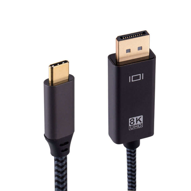 USB-C naar DP 1.4 Displayport Adapter 8k@60hz/4k@120Hz Kabel 2m Zwart/Grijs