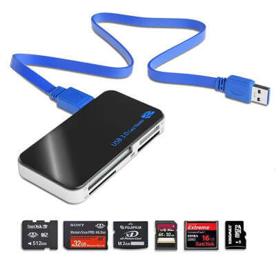 USB-A (/-C) 3.0 All-in-1 Kaartlezer: SecureDigital (SD) Card, mini-SD Card/ Transflash (TF), CompactFlash (CF), PictureCard (xD), MultiMediaCard (MMC)
