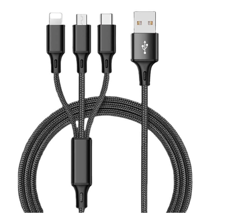 USB-A Multiport 3-in-1 Kabel: USB-A naar USB-C/Micro USB/Lightning
